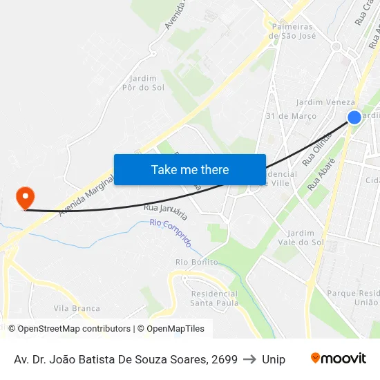 Av. Dr. João Batista De Souza Soares, 2699 to Unip map
