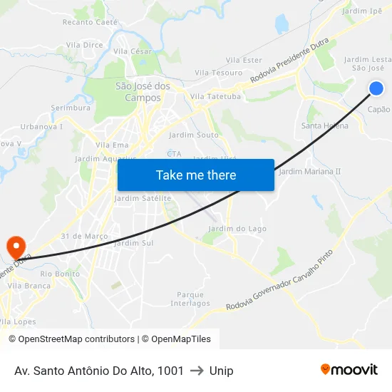 Av. Santo Antônio Do Alto, 1001 to Unip map