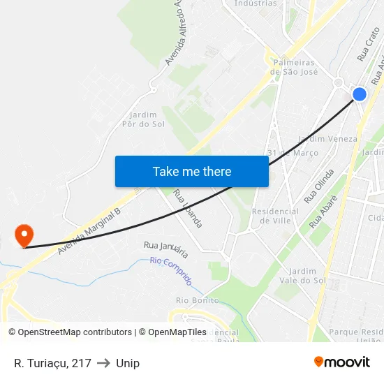 R. Turiaçu, 217 to Unip map