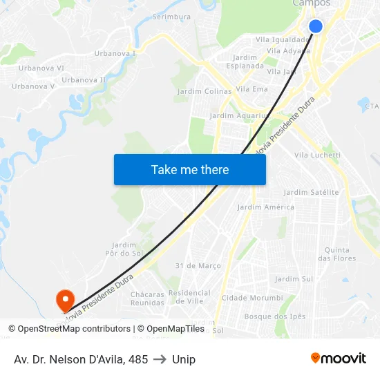 Av. Dr. Nelson D'Avila, 485 to Unip map