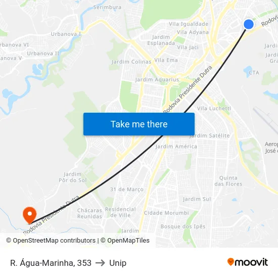 R. Água-Marinha, 353 to Unip map