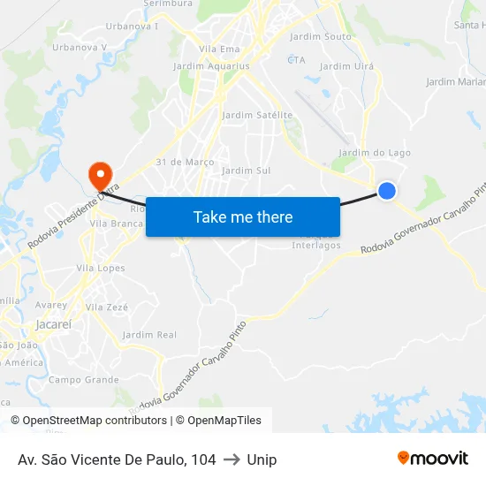 Av. São Vicente De Paulo, 104 to Unip map