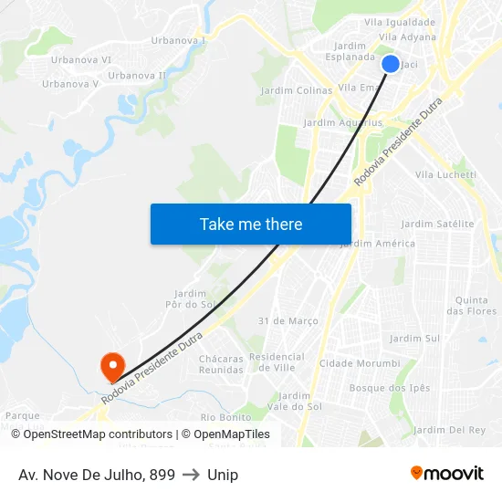Av. Nove De Julho, 899 to Unip map