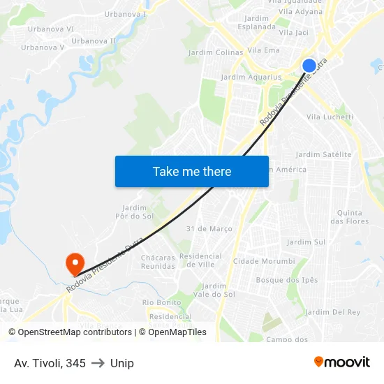 Av. Tivoli, 345 to Unip map