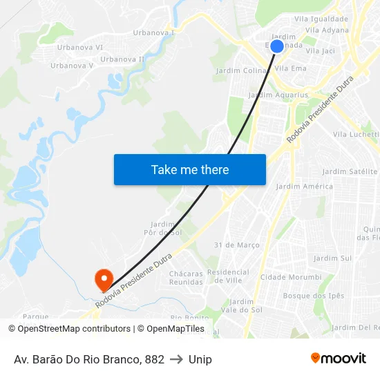 Av. Barão Do Rio Branco, 882 to Unip map