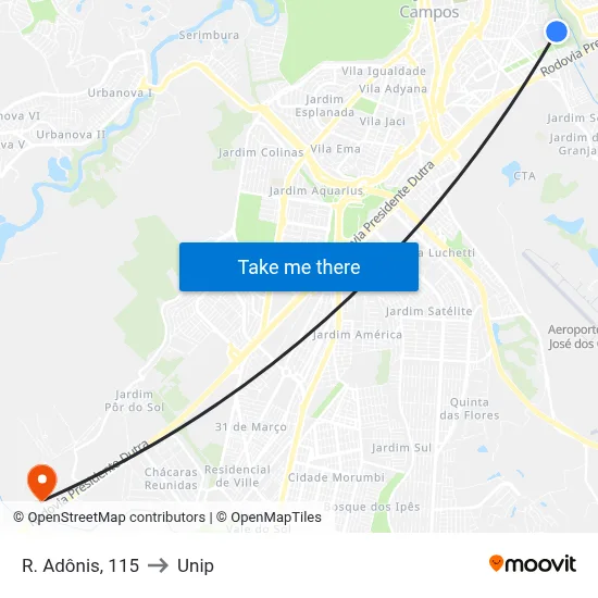R. Adônis, 115 to Unip map