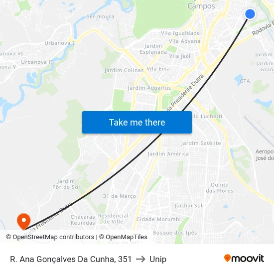R. Ana Gonçalves Da Cunha, 351 to Unip map