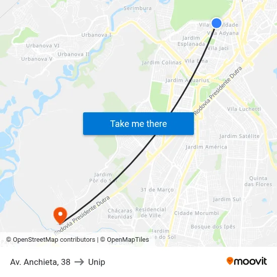 Av. Anchieta, 38 to Unip map