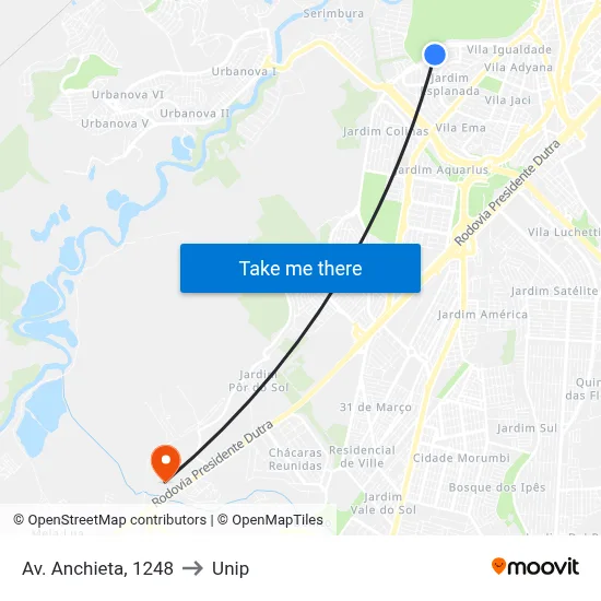 Av. Anchieta, 1248 to Unip map