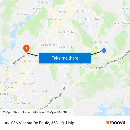 Av. São Vicente De Paulo, 368 to Unip map