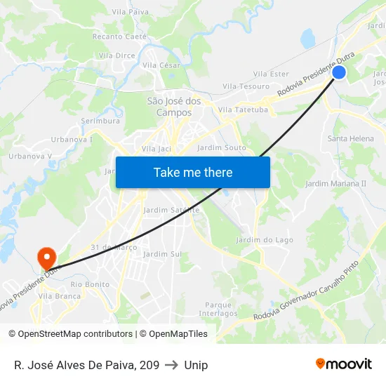 R. José Alves De Paiva, 209 to Unip map