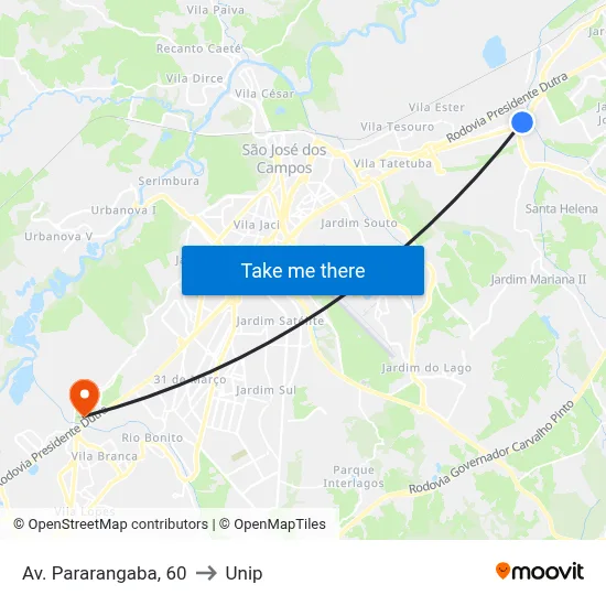 Av. Pararangaba, 60 to Unip map