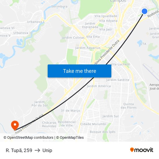 R. Tupã, 259 to Unip map