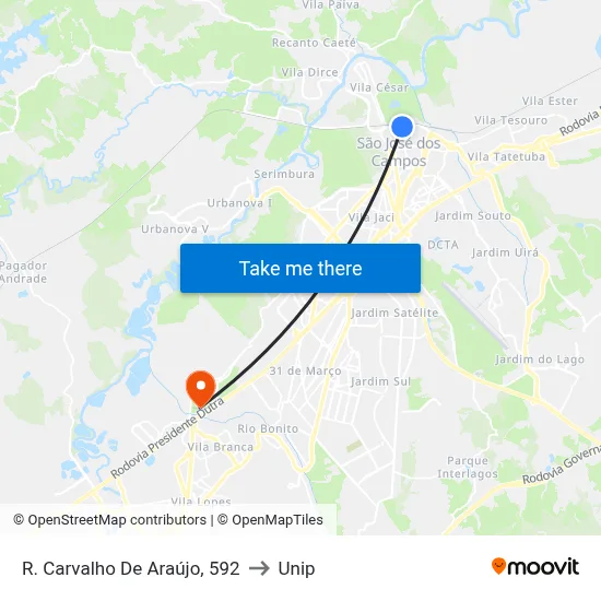 R. Carvalho De Araújo, 592 to Unip map