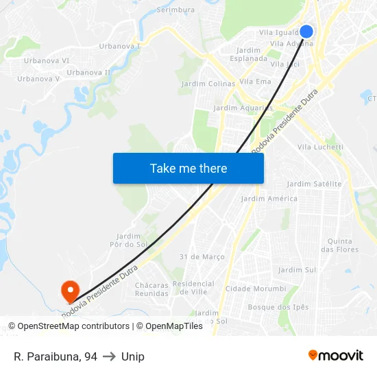 R. Paraibuna, 94 to Unip map