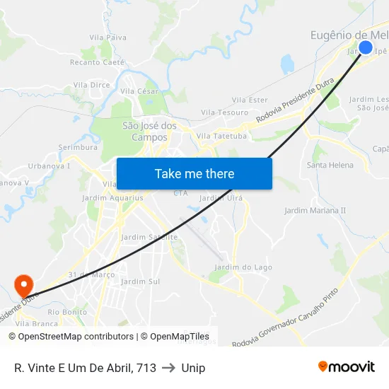 R. Vinte E Um De Abril, 713 to Unip map