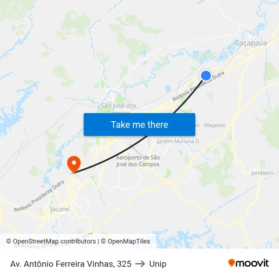 Av. Antônio Ferreira Vinhas, 325 to Unip map