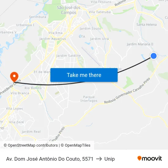 Av. Dom José Antônio Do Couto, 5571 to Unip map