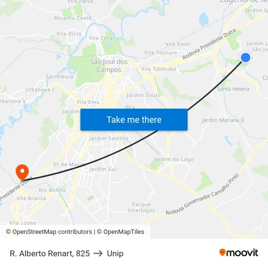 R. Alberto Renart, 825 to Unip map