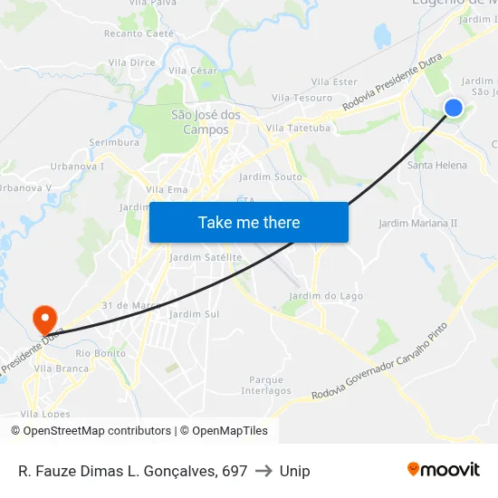 R. Fauze Dimas L. Gonçalves, 697 to Unip map
