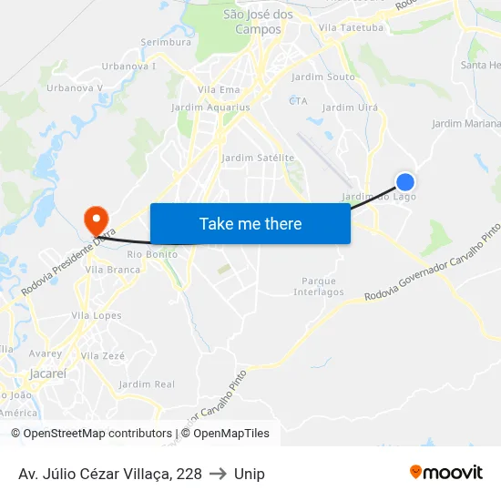 Av. Júlio Cézar Villaça, 228 to Unip map