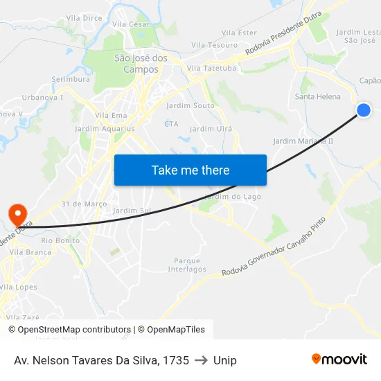 Av. Nelson Tavares Da Silva, 1735 to Unip map
