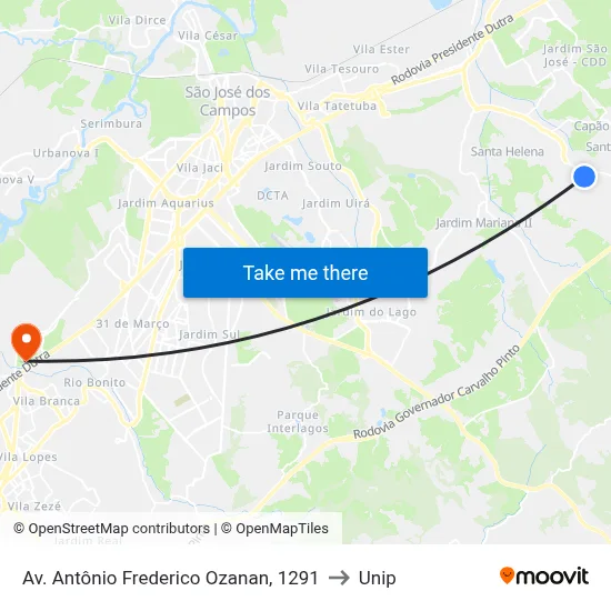 Av. Antônio Frederico Ozanan, 1291 to Unip map