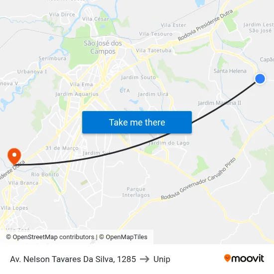 Av. Nelson Tavares Da Silva, 1285 to Unip map