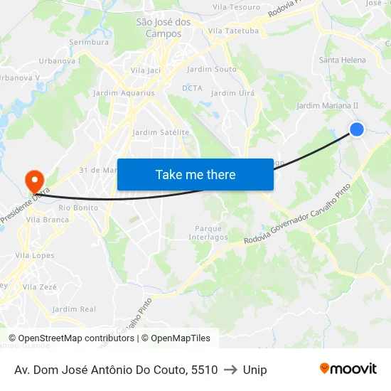 Av. Dom José Antônio Do Couto, 5510 to Unip map