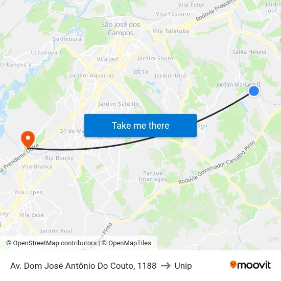 Av. Dom José Antônio Do Couto, 1188 to Unip map