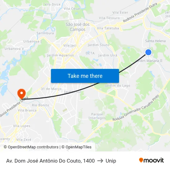 Av. Dom José Antônio Do Couto, 1400 to Unip map