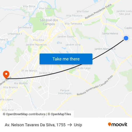 Av. Nelson Tavares Da Silva, 1755 to Unip map