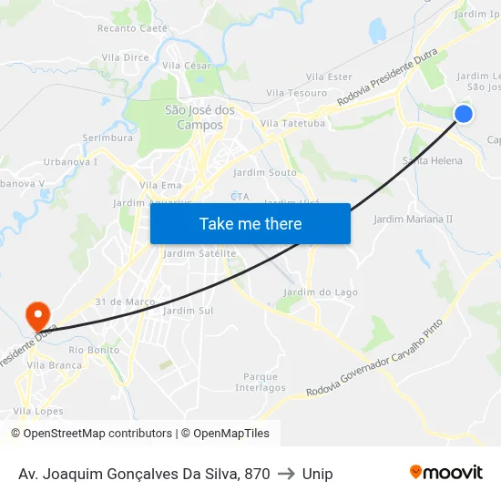 Av. Joaquim Gonçalves Da Silva, 870 to Unip map