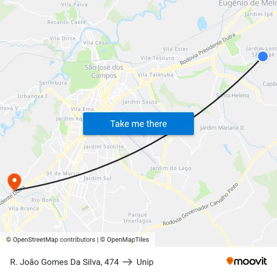 R. João Gomes Da Silva, 474 to Unip map