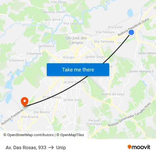 Av. Das Rosas, 933 to Unip map