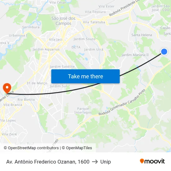 Av. Antônio Frederico Ozanan, 1600 to Unip map