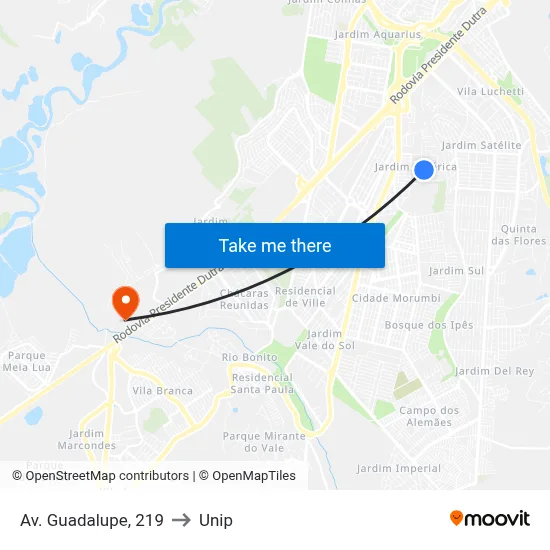 Av. Guadalupe, 219 to Unip map