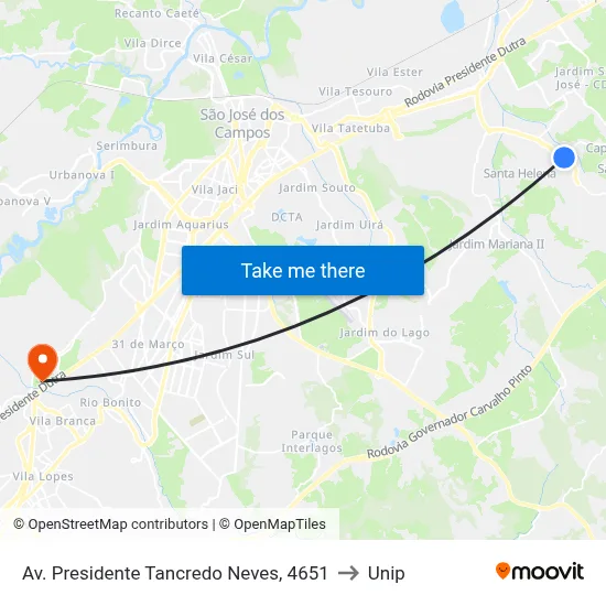 Av. Presidente Tancredo Neves, 4651 to Unip map
