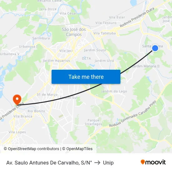 Av. Saulo Antunes De Carvalho, S/N° to Unip map