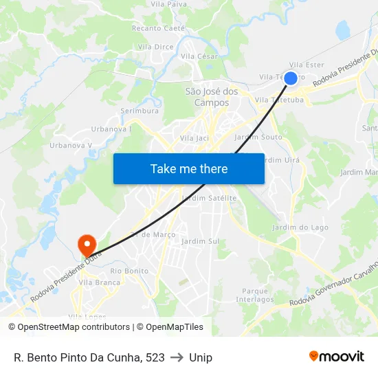 R. Bento Pinto Da Cunha, 523 to Unip map