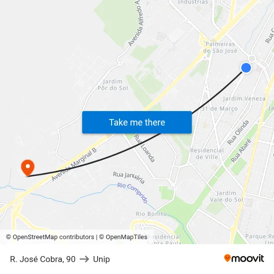 R. José Cobra, 90 to Unip map