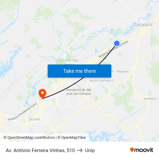 Av. Antônio Ferreira Vinhas, 510 to Unip map
