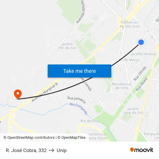 R. José Cobra, 332 to Unip map