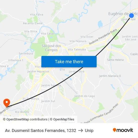 Av. Dusmenil Santos Fernandes, 1232 to Unip map