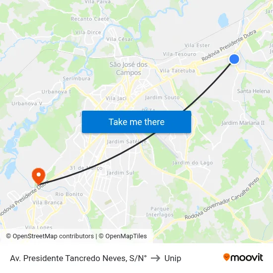 Av. Presidente Tancredo Neves, S/N° to Unip map