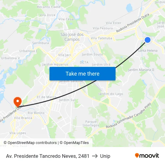 Av. Presidente Tancredo Neves, 2481 to Unip map