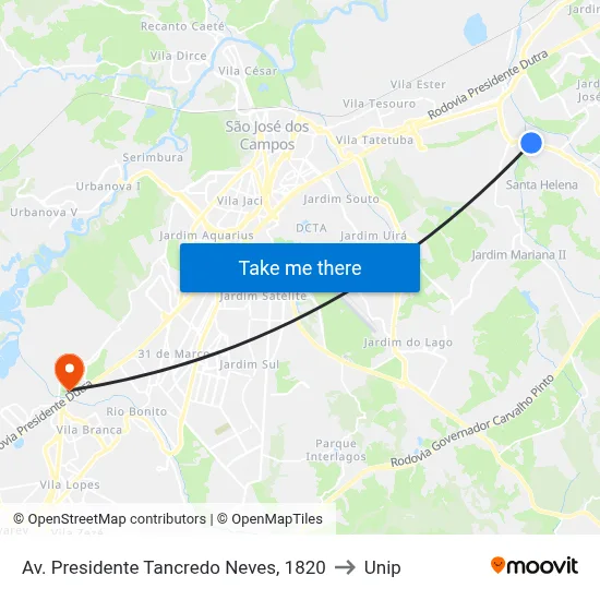 Av. Presidente Tancredo Neves, 1820 to Unip map