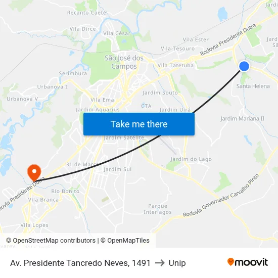 Av. Presidente Tancredo Neves, 1491 to Unip map