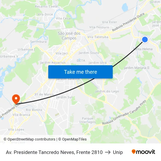 Av. Presidente Tancredo Neves, Frente 2810 to Unip map