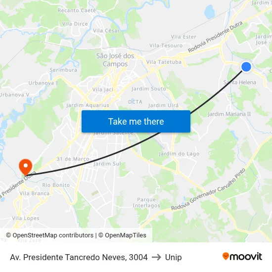 Av. Presidente Tancredo Neves, 3004 to Unip map